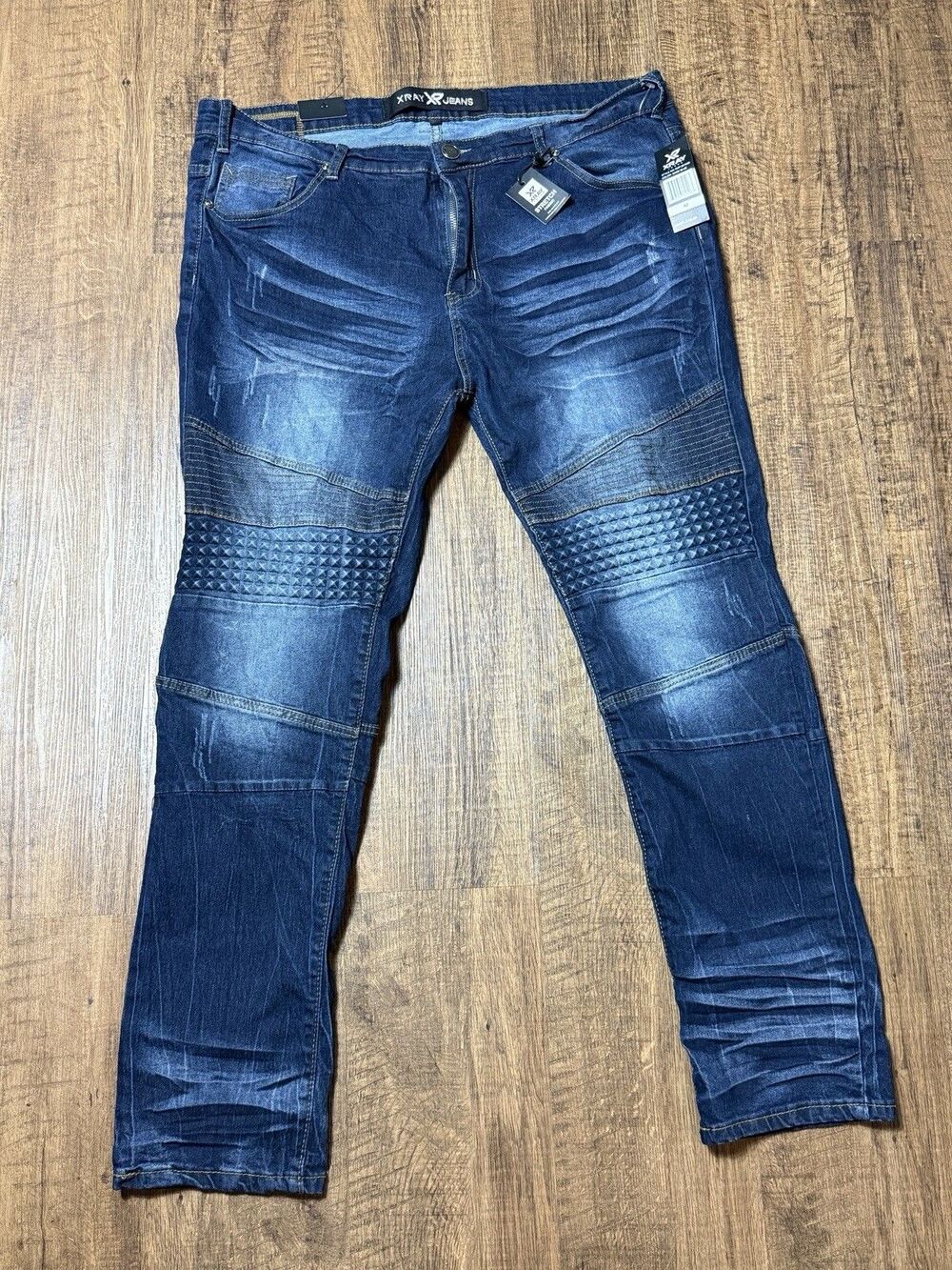 Xray Jeans Mens Size 42x30 Blue Distressed Moto Slim Skinny Fit Stretch Denim